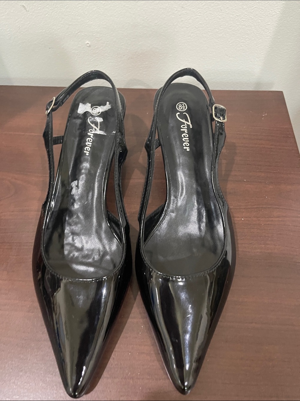 Forever Link Black Patent Pointed Slingback Heels